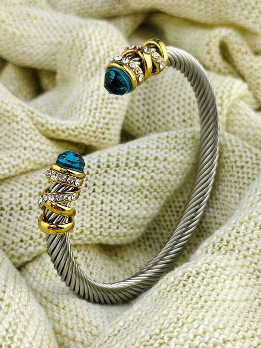 [ 8日から12日程度でお届け予定 ] ジュエリー レディース ブレスレット バングル 1個 ファッショナブルなレトロエレガントステンレス製デュアルトーンラインストーンケーブルバングルブレスレット、母の日やお友達への誕生日プレゼントに最適、フェスティバル