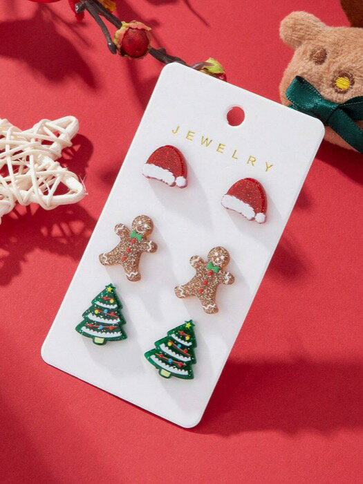 [ 8日から12日程度でお届け予定 ] ジュエリー レディース イヤーアクセサリー 3組セット クリスマスデ..