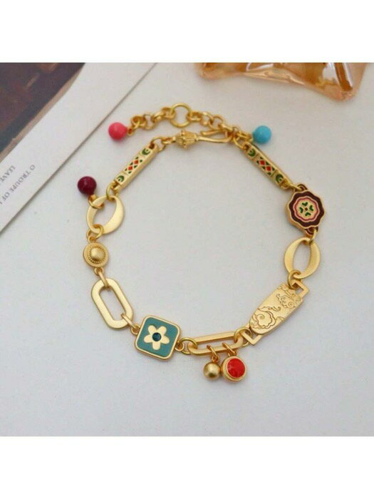 [ 8日から12日程度でお届け予定 ] ジュエリー レディース ブレスレット チェーン 1個 ハンドメイド カラフルな滴模様の花ブレスレット、繊細でフェミニン、デイリーウェア、ビーチパーティー、彼女や恋人への誕生日ギフトに最適