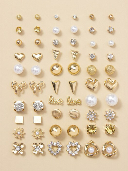 [ 8日から12日程度でお届け予定 ] ジュエリー レディース イヤーアクセサリー セット スタッドピアス 人工パール&ラインストーン デコレーション 30対