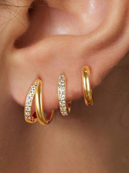 [ 8日から12日程度でお届け予定 ] ジュエリー レディース イヤーアクセサリー 14K金メッキ 2層 スモールゴールドフープピアス 6個セットキュービックジルコニア付き 低刺激性 カーティレッジ、ロブ、ヘリックス用多重ピアスウーマン、ガール