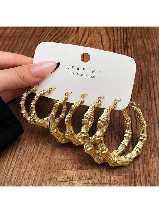 [ 8日から12日程度でお届け予定 ] ジュエリー レディース イヤーアクセサリー セット 6個セット 金色の竹製ピアス 日常着用用