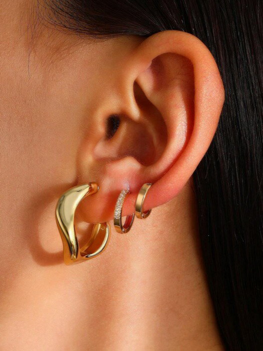 [ 8日から12日程度でお届け予定 ] ジュエリー レディース イヤーアクセサリー セット パンク ヒップホップ ラインストーン & スムース字型フープピアスセット 3個入り、非対称ピアス レディース、日常、パーティー、休日の装着に適したピアス、ジュエリ