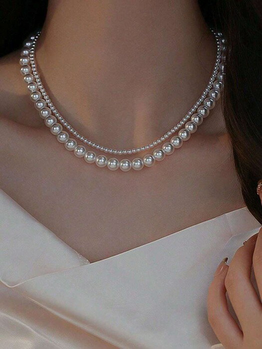 [ 8日から12日程度でお届け予定 ] ジュエリー レディース ネックレス チョーカー 1個 二重層パールチョ..