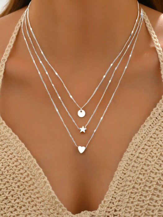 [ 8日から12日程度でお届け予定 ] ジュエリー レディース ネックレス セット 3個セット ミニマリスト 多用途 星、ハート、丸型ペンダントネックレス レディース用