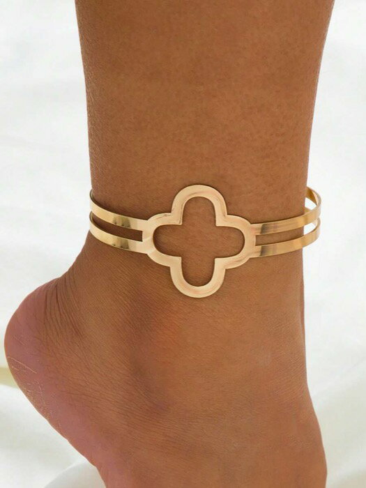 [ 8日から12日程度でお届け予定 ] ジュエリー レディース フットアクセサリー ミニマリスト ホロー ジオメトリック 四つ葉のクローバー レイヤード アンクレット、ホリデーパーティーのギフトに最適な女性用フットジュエリー