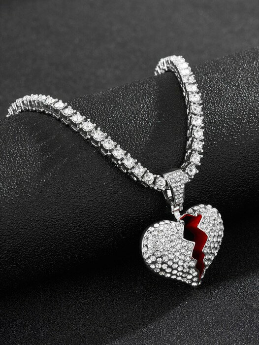 [ 8日から12日程度でお届け予定 ] ジュエリー メンズ ネックレス メンズ パンク ヒップホップ スタイル ロック パーティー 豪華なラインストーン ハート ペンダントネックレス アロイ素材 ジュエリー ギフト バレンタイン、母、母の日