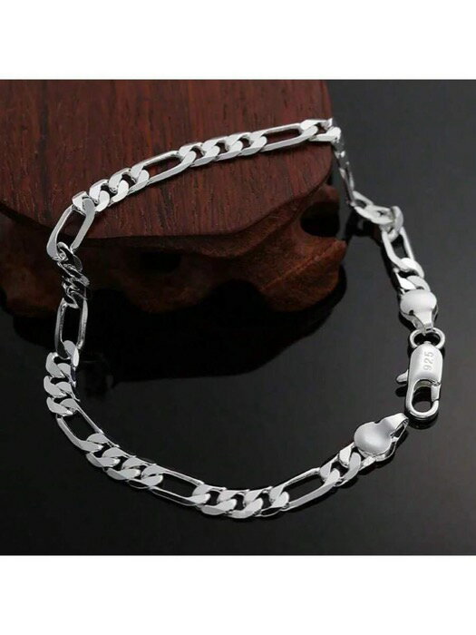 [ 8日から12日程度でお届け予定 ] ジュエリー メンズ ブレスレット 925スターリングシルバーメッキ チャーム クラシック 4mm サイドウェイチェーン ブレスレット ジュエリー ウェディング パーティー クリスマスギフト(4)