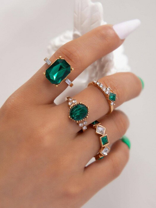 [ 8日から12日程度でお届け予定 ] リング レディース セット 4 ピース/セットグラマラス亜鉛合金ライン..