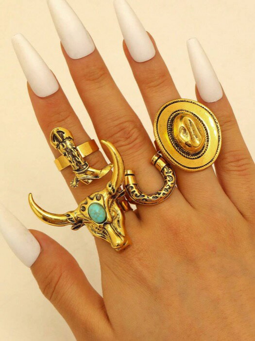 [ 8日から12日程度でお届け予定 ] リング レディース セット 西部劇カウボーイ風 4点セット - 帽子、ブ..