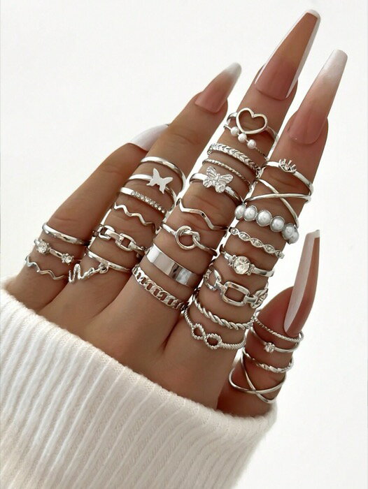 [ 8日から12日程度でお届け予定 ] リング レディース セット パンク調 ネイルリング セット 30個入り ..