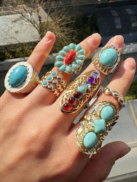 [ 8日から12日程度でお届け予定 ] リング レディース セット ターコイズ ゴールドカラー リングセット ..