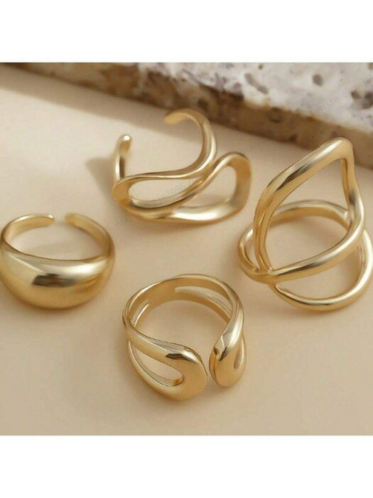 [ 8日から12日程度でお届け予定 ] リング レディース セット 女性用のユニークな非対称中空形状のリング、ヨーロッパとアメリカンスタイルをミックス、ハイファッションでエキセントリックな雰囲気、デイリーウェア、休日、誕生日、記念日、ストリートフォトに最