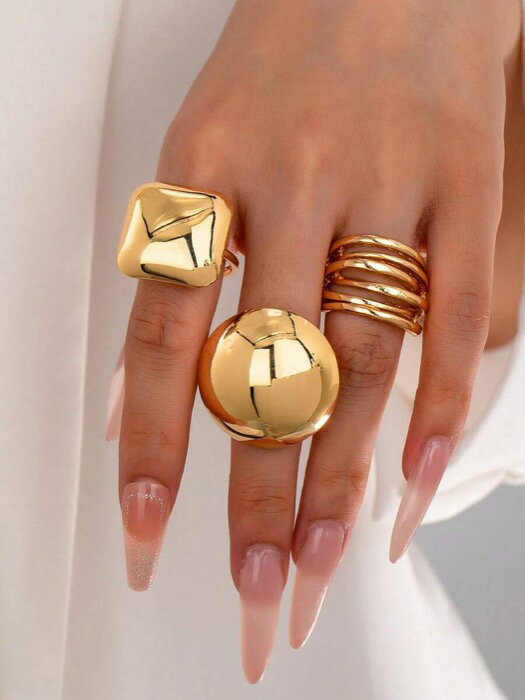 [ 8日から12日程度でお届け予定 ] リング レディース セット 3個セット レディース ゴールド調 幾何学..