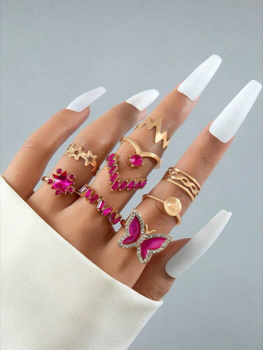 [ 8日から12日程度でお届け予定 ] リング レディース セット 9 ピース/セットファッション亜鉛合金ライ..