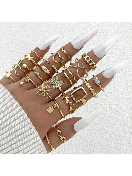 [ 8日から12日程度でお届け予定 ] リング レディース セット 23個 耳飾り ドーナツ型 パール ペンダン..