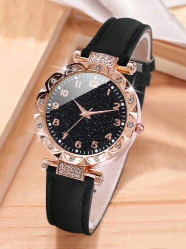 [ お取寄商品 7から10営業日程度でお届け予定 ] 腕時計 レディース クォーツ シンプルな文字盤デザイン、ラインストーンがちりばめられた星空模様、クォーツムーブメントを備えたファッショナブルなレディース レザーストラップ腕時計