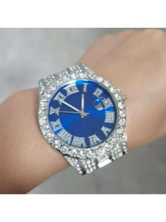 [ お取寄商品 7から10営業日程度でお届け予定 ] 腕時計 メンズ クォーツ クラシック ラグジュアリー フルラインストーン ブリリアント メンズ 時計 ブレスレットセット ファッション カレンダー・クォーツ腕時計