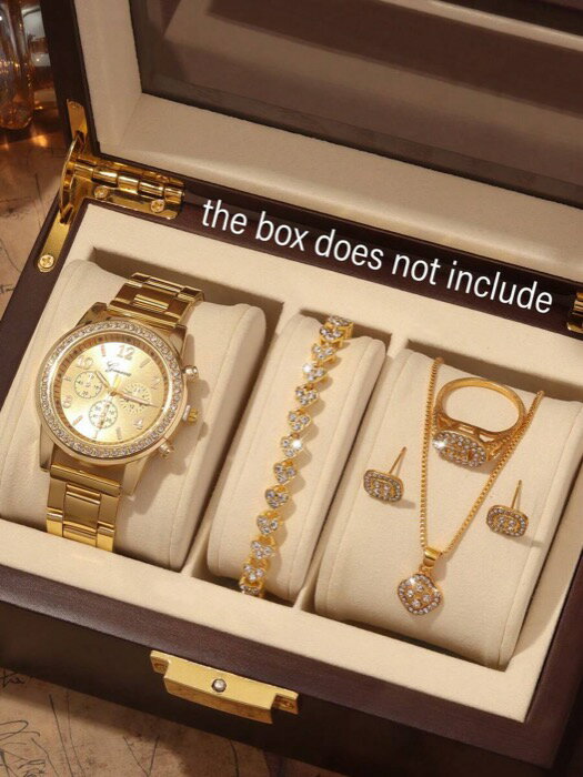 [ 8日から12日程度でお届け予定 ] 腕時計 レディース セット 6個セット 女性用クォーツ腕時計 ブレスレット、ネックレス、リング、ピアスジュエリーセット、丸型ダイヤル、パーソナライズされたノンスケールデザイン、固定サイズストラップ、フェスティバルギ