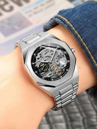 [ お取寄商品 7から10営業日程度でお届け予定 ] 腕時計 メンズ 機械式 欧米の スタイル メンズ ファッショナブル ビジネスカジュアル ホロアウト メカニカルウォッチ , フライホイール オートマチックメカニカル 腕時計