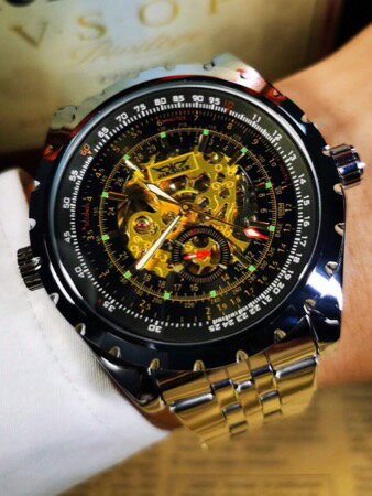 [ お取寄商品 7から10営業日程度でお届け予定 ] 腕時計 メンズ 機械式 銀色 自動巻き メカニカル 腕時計 ホロー デザイン ルミナスハンズ ステンレススチール 男性 贈り物 ブランド