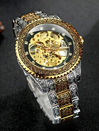 [ お取寄商品 7から10営業日程度でお届け予定 ] 腕時計 メンズ 機械式 メンズ 腕時計 オートマチック メカニカル 高級 ステンレススチール ダイヤモンド 24金 2トーン ビジネス カジュアル 1個入り