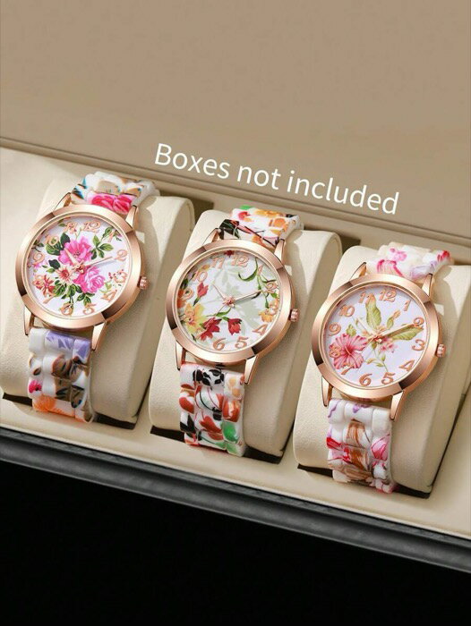 [ 8日から12日程度でお届け予定 ] 腕時計 レディース セット 3個セット レディース シリコン バンド カジュアル クォーツ腕時計 フローラル ダイヤル、ファッションクラシックトレンディーリストウォッチセット、時計は付属しません
