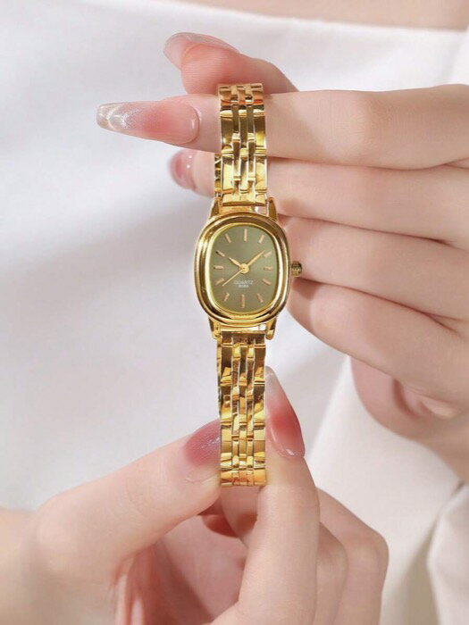 [ 8日から12日程度でお届け予定 ] 腕時計 レディース クォーツ 1個 レトロ風カジュアルファッション ミニオーバル レディース クォーツ 腕時計、グリーンダイヤル オーバルケース。日常着用に最適、誕生日プレゼント、パーティー景品、休日のギフトに最適(2)