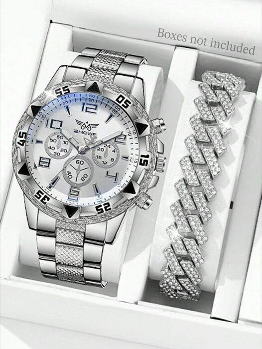 [ 8日から12日程度でお届け予定 ] 腕時計 メンズ セット 2個セット シルバーメタルベルト メンズ腕時計 ビジネス向け 多機能 デジタル表示クォーツ腕時計& ブレスレット ジュエリーセット、ビジネス活動、ホリデーギフトに適しています