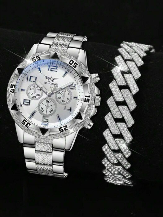 [ 8日から12日程度でお届け予定 ] 腕時計 メンズ セット 2個セット シルバーメタルベルト メンズ腕時計 ビジネス向け 多機能 デジタル表示クォーツ腕時計& ブレスレット ジュエリーセット、ビジネス活動、ホリデーギフトに適しています