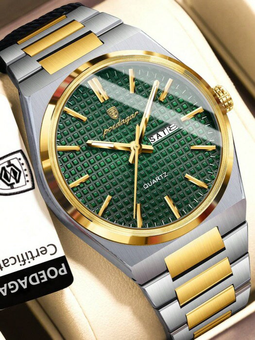 [ 8日から12日程度でお届け予定 ] 腕時計 メンズ クォーツ 1個 メンズカジュアル ステンレススチール 防水 夜光 クォーツ腕時計、格子模様ダイヤル、高級デイト曜日表示リストウォッチ、ビジネスマン用、仕事着用、メンズホリデーギフト