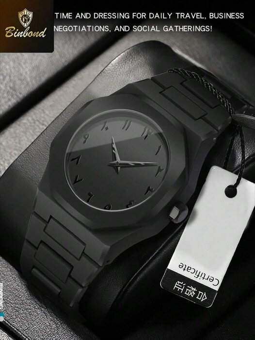 [ 8日から12日程度でお届け予定 ] 腕時計 メンズ クォーツ トップブランド高級メンズクォーツ腕時計、ファッションブラックポリゴナルメンズクォーツ腕時計、防水、スポーツウォッチ、メンズビジネスクォーツ腕時計