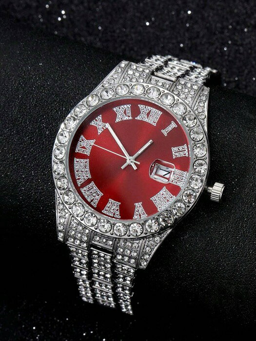 [ 8日から12日程度でお届け予定 ] 腕時計 メンズ クォーツ 1個 メンズ クリスタル ダイヤル ファッション パーティー クォーツ 腕時計 スチールバンド