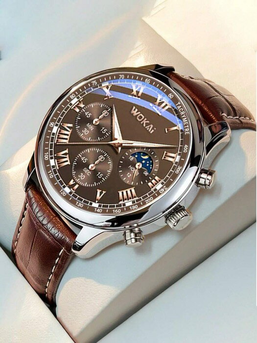 [ 8日から12日程度でお届け予定 ] 腕時計 メンズ クォーツ 1個 メンズビジネス 3針ローマ数字ダイヤル クォーツ レザーバンド 腕時計、デイリー使い、誕生日、彼女へのギフト、記念日、年末、独身の日、ハロウィンセール、ギフトボックスなし(2)