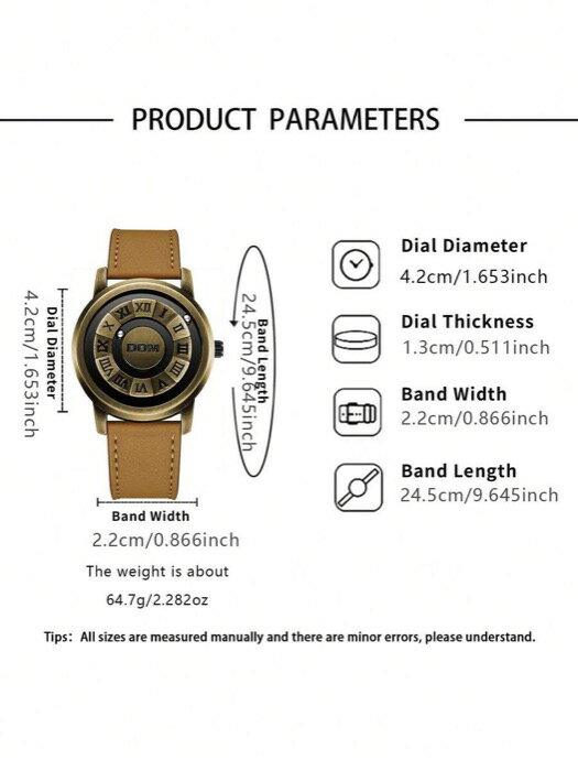 [ 8日から12日程度でお届け予定 ] 腕時計 メンズ クォーツ 1個 メンズ ビンテージスタイル ブロンズトーンダイヤル クォーツ 防水腕時計、ユニークな新技術 磁気浮遊式リストウォッチ レザーストラップ&スチールバンド付き