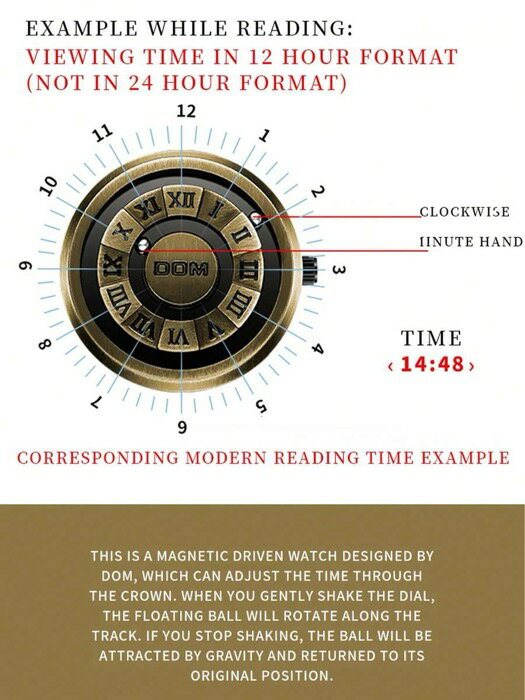 [ 8日から12日程度でお届け予定 ] 腕時計 メンズ クォーツ 1個 メンズ ビンテージスタイル ブロンズトーンダイヤル クォーツ 防水腕時計、ユニークな新技術 磁気浮遊式リストウォッチ レザーストラップ&スチールバンド付き