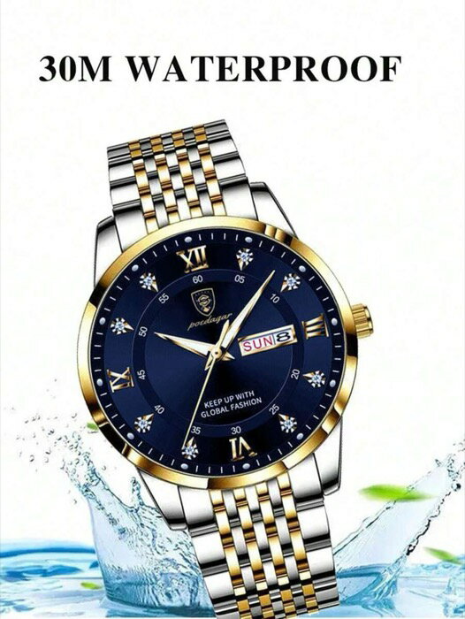 [ 8日から12日程度でお届け予定 ] 腕時計 メンズ クォーツ 1個 カジュアルメンズステンレススチール デイト&曜日表示クォーツ腕時計、高級防水発光腕時計、ビジネスシーンに適したメンズファッション腕時計、メンズギフト