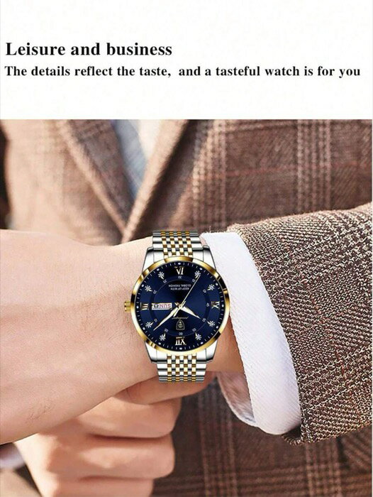 [ 8日から12日程度でお届け予定 ] 腕時計 メンズ クォーツ 1個 カジュアルメンズステンレススチール デイト&曜日表示クォーツ腕時計、高級防水発光腕時計、ビジネスシーンに適したメンズファッション腕時計、メンズギフト