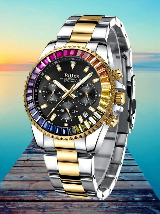 [ 8日から12日程度でお届け予定 ] 腕時計 メンズ クォーツ バイデン メンズクロノグラフ腕時計、ファッ..