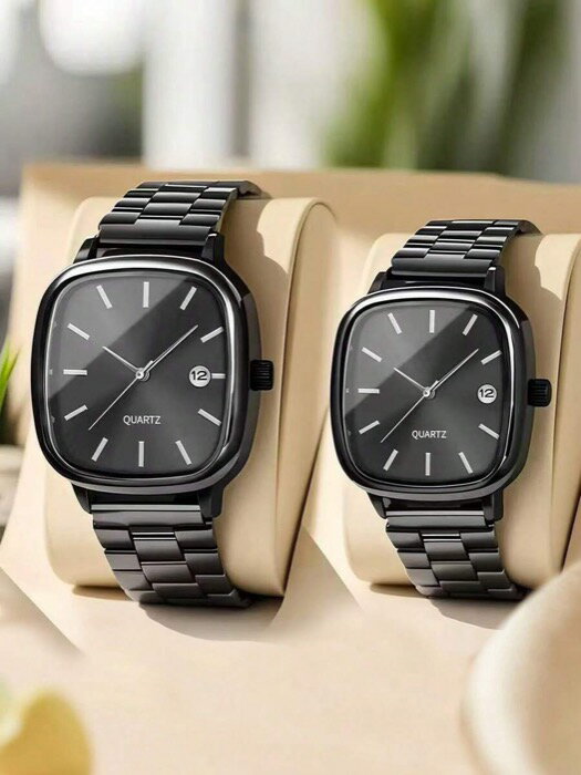 [ 8日から12日程度でお届け予定 ] 腕時計 ペアウォッチ ファッショナブルなビジネスカップルウォッチ 2個セット、シンプルでカジュアル、日付表示、調整不可ストラップ、女性と男性への最高の贈り物、デイリーウェア、結婚式、パーティーに最適