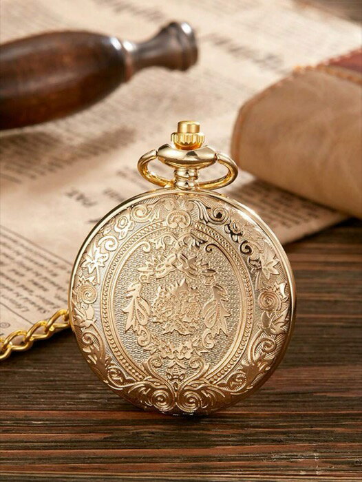 [ 8日から12日程度でお届け予定 ] 腕時計 懐中時計 花彫りクォーツ懐中時計