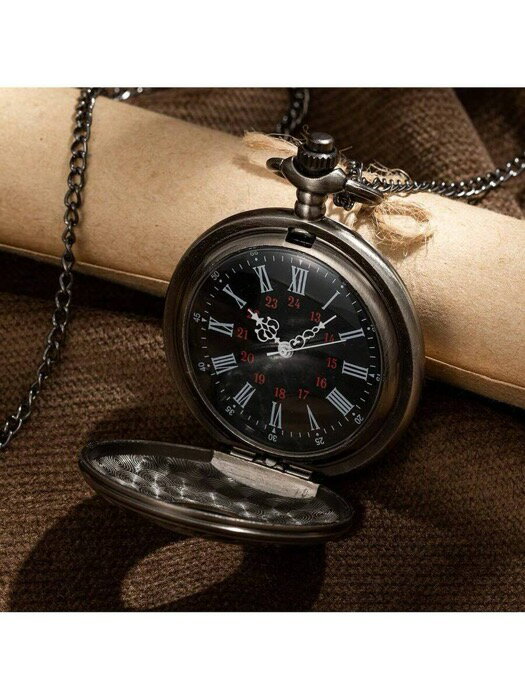 [ 8日から12日程度でお届け予定 ] 腕時計 懐中時計 ビンテージクラシックポケットウォッチ、ロマンチックな英国レトロパターン、ローマ数字、ガンブラック、ゴールド、グリーン、エイジドカラーのアンティークスタイル