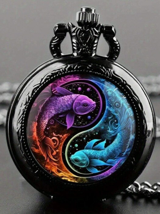 [ 8日から12日程度でお届け予定 ] 腕時計 懐中時計 1個 ヴィンテージシック ポケットウォッチ ダブルドラゴン&ムーン エレガントネックレス