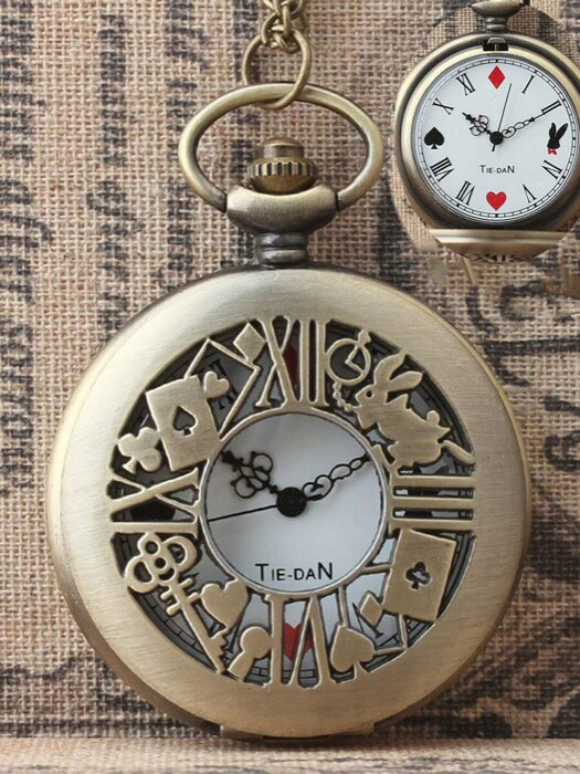 [ 8日から12日程度でお届け予定 ] 腕時計 懐中時計 新しいホロー フローラル ラビット トランプ柄 ヴィンテージ懐中時計チェーン、アップグレードバージョン フレンド向け ギフト