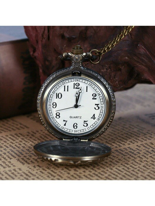 [ 8日から12日程度でお届け予定 ] 腕時計 懐中時計 1個 ヴィンテージ ブロンズ狼頭彫刻クォーツ懐中時計、メンズファッション小物、バッグ用オーナメント、カップルギフト、メンズギフトのお土産