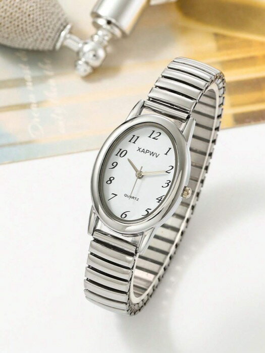 [ 8日から12日程度でお届け予定 ] 腕時計 レディース クォーツ 1個 楕円形数字エラスティックバンド ヴ..