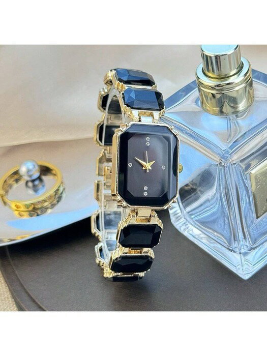 [ 8日から12日程度でお届け予定 ] 腕時計 レディース クォーツ 1個 レディース オーバーサイズ ファセットラインストーンデコ長方形カラフルなケース ダイヤモンドスケールダイヤル ヨーロッパ&アメリカ エレガントなレディース腕時計