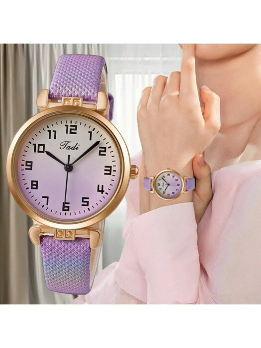 [ 8日から12日程度でお届け予定 ] 腕時計 レディース クォーツ 1個 女性 エレガントで素敵でカラフルなレザーストラップグラデーションダイヤルクォーツ腕時計、ガールスタイル