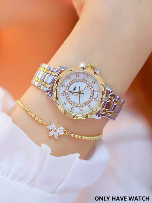 [ 8日から12日程度でお届け予定 ] 腕時計 レディース クォーツ 1個 エレガントでラグジュアリーな女性用クォーツ腕時計、ファッショナブルなラインストーン装飾ダイヤル、スチールバンド、日常生活、パーティー、イベントに適しています