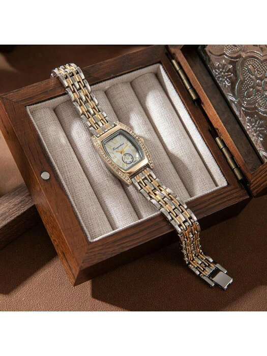 Sports Studio 楽天市場店の[ 8日から12日程度でお届け予定 ] 腕時計 レディース クォーツ ヴィンテージ高級ワインバレル型リストウォッチ、ゴールドトーンベゼル ダイヤモンド ローマ数字、エレガントなレトロスタイルの女性用腕時計｜アングル2